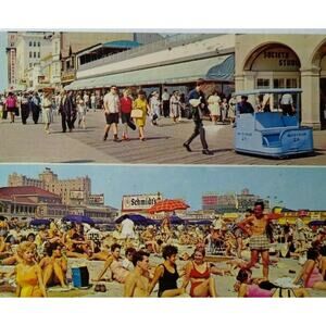 Atlantic City Postcard Boardwalk Beach Steel Steeplechase Pier New Jersey 1969